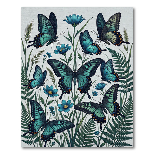 Enchanted Teal Butterfly Garden Illustration Rug
