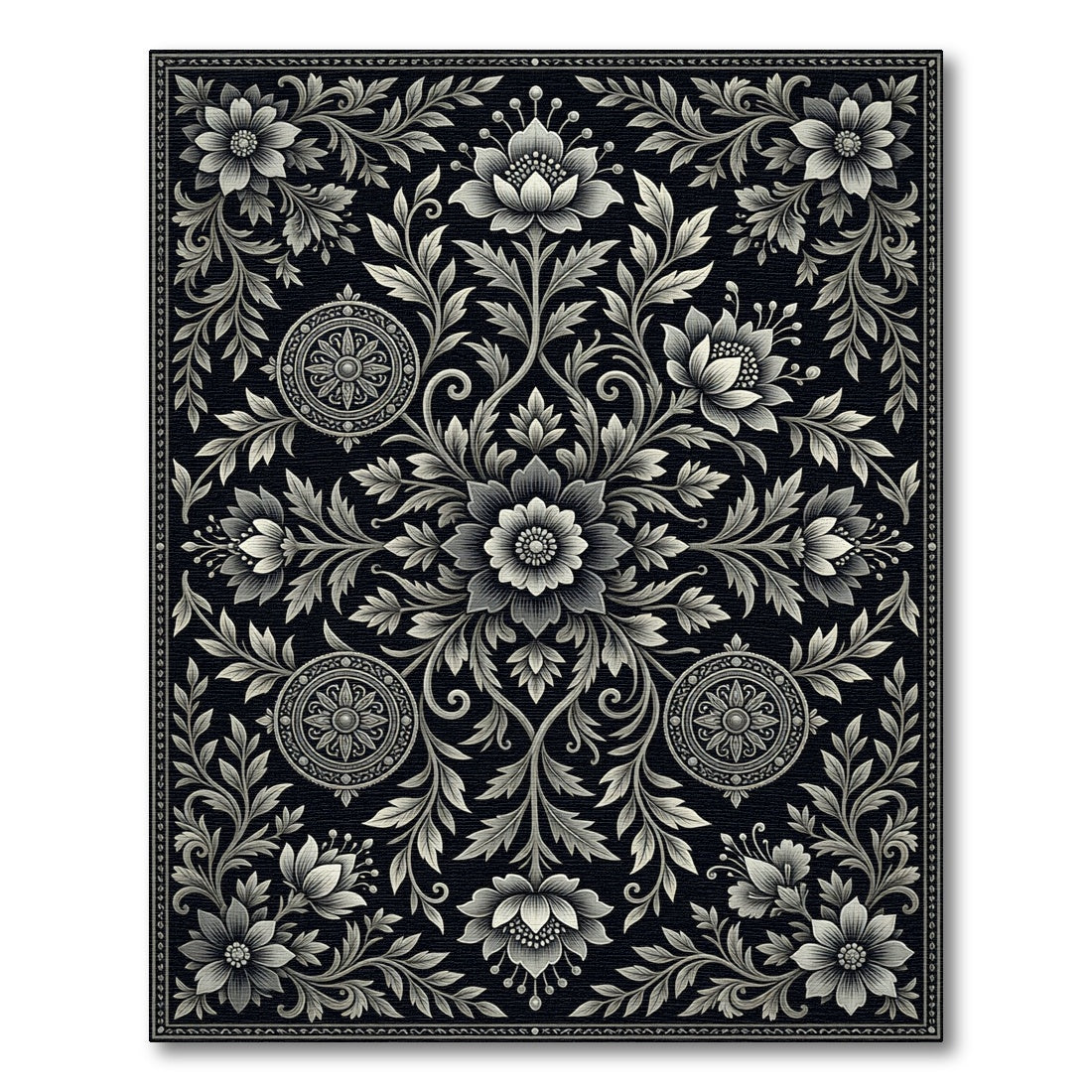 Monochromatic Floral Scroll Medallion Rug