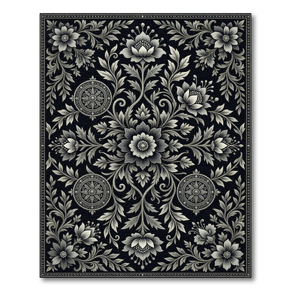 Monochromatic Floral Scroll Medallion Rug
