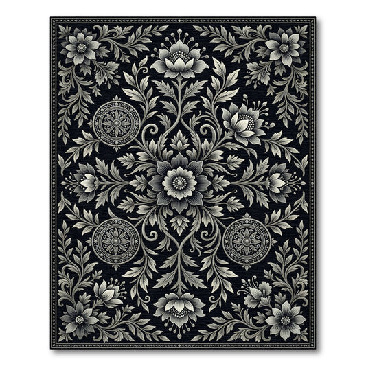 Monochromatic Floral Scroll Medallion Rug