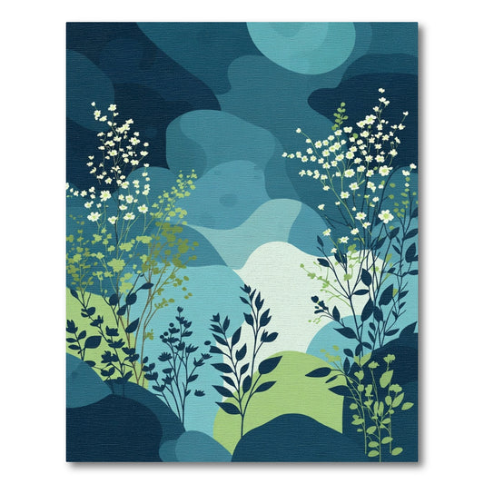 Deep Blue Abstract Floral Landscape Rug