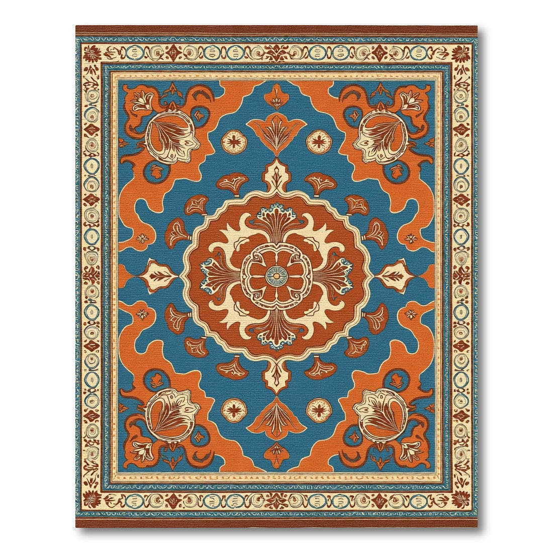 Ornate Blue Orange Medallion Floral Rug