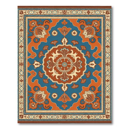 Ornate Blue Orange Medallion Floral Rug