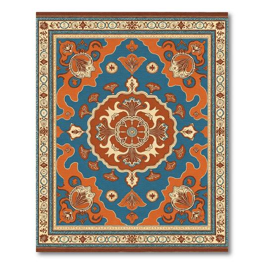 Ornate Blue Orange Medallion Floral Rug