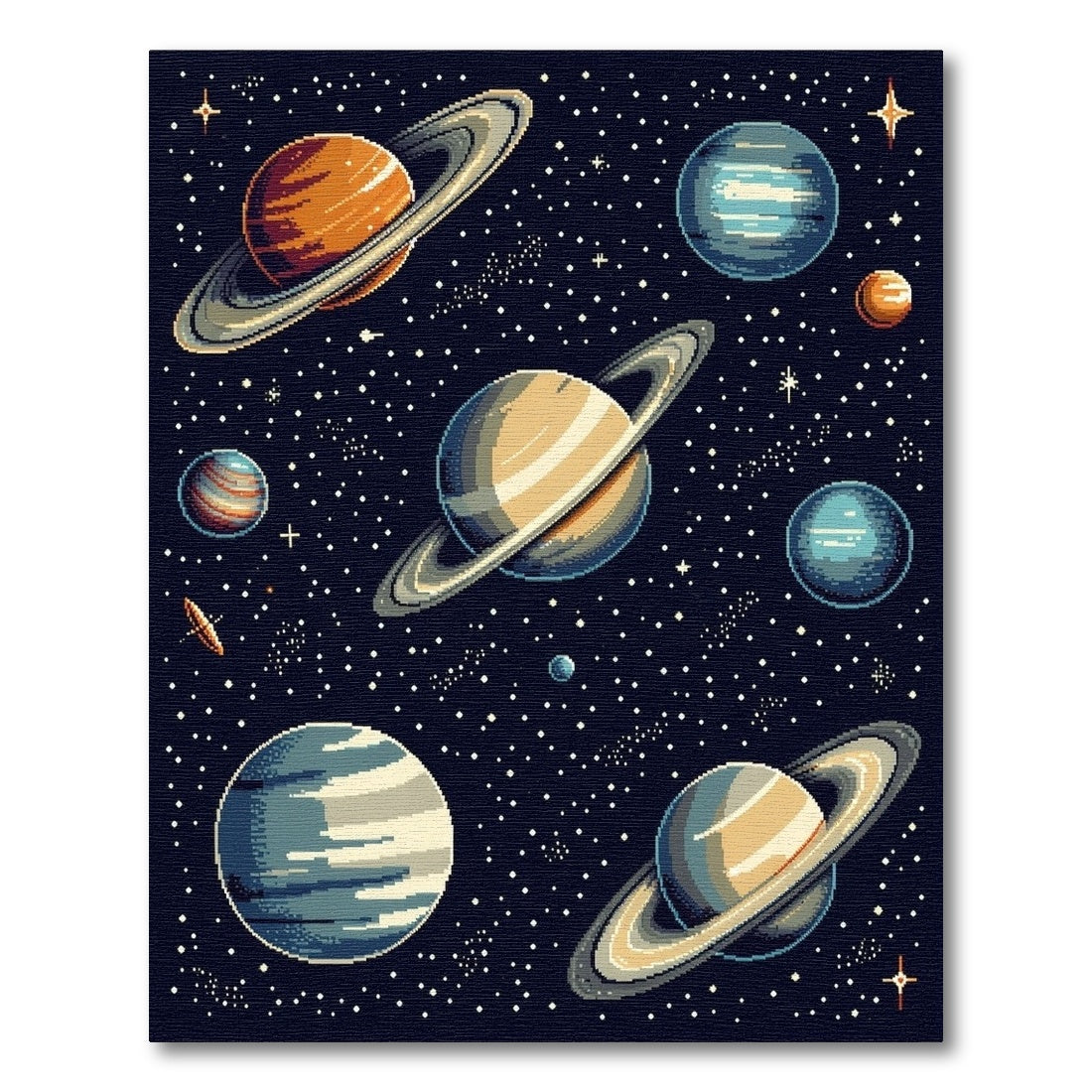 Pixelated Cosmic Saturn Planets Stars Rug