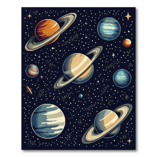 Pixelated Cosmic Saturn Planets Stars Rug