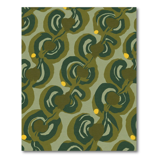 Muted Green Abstract Swirl Flowers Rug