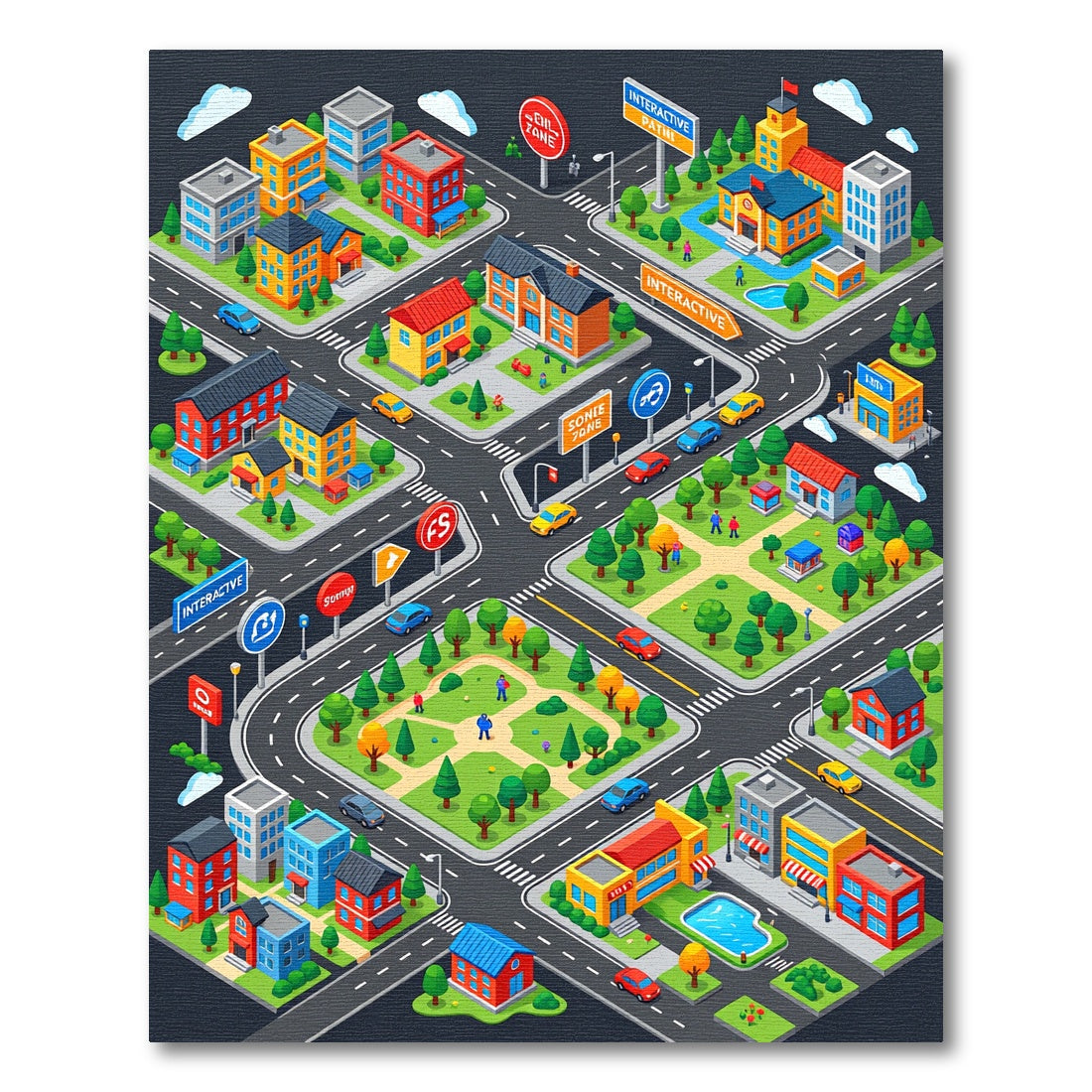 Colorful Isometric Urban Cityscape Rug 2