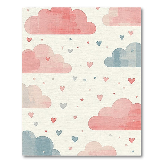 Pink and Blue Whimsical Clouds Hearts Rug