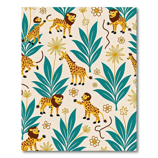 Whimsical Safari Animals Teal Foliage Rug