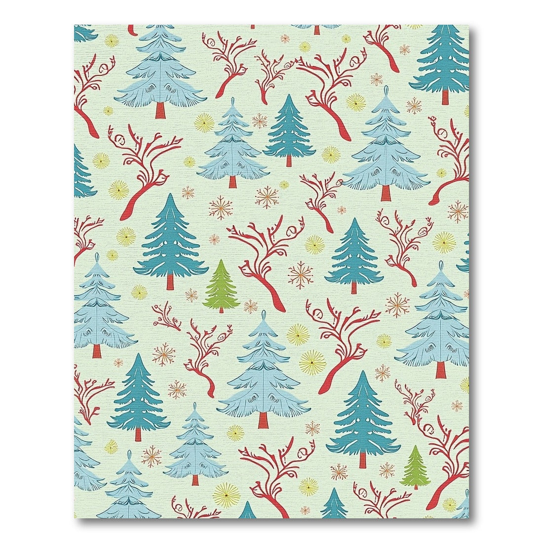 Winter Pine Tree Red Branch Snowflakes Rug