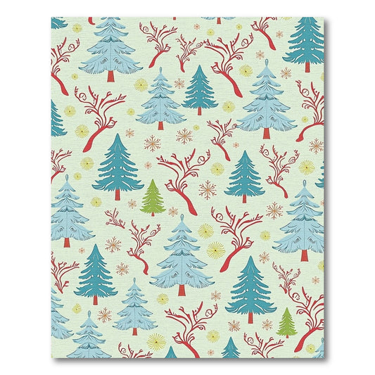 Winter Pine Tree Red Branch Snowflakes Rug
