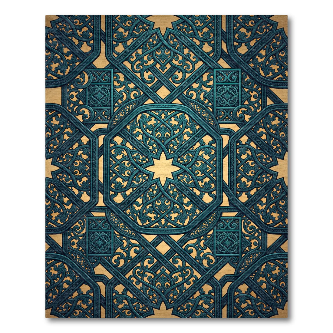 Ornate Teal Geometric Star Medallion Rug