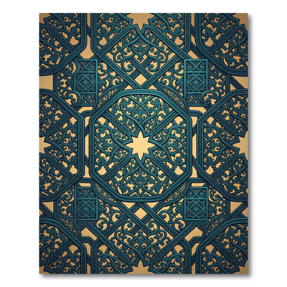 Ornate Teal Geometric Star Medallion Rug