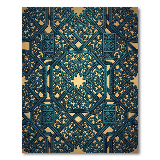 Ornate Teal Geometric Star Medallion Rug