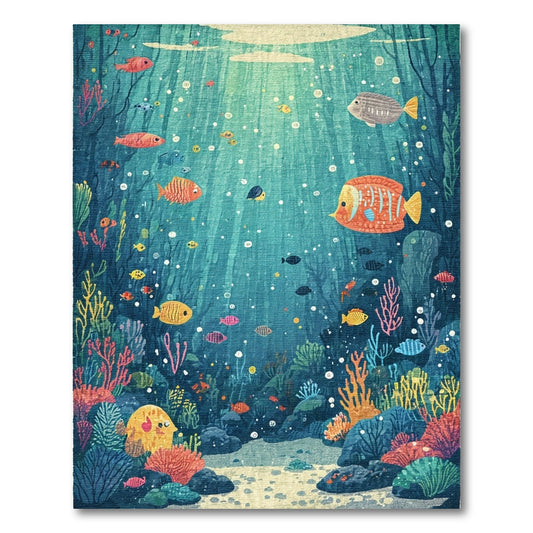 Whimsical Teal Fish Coral Sunbeam Rug