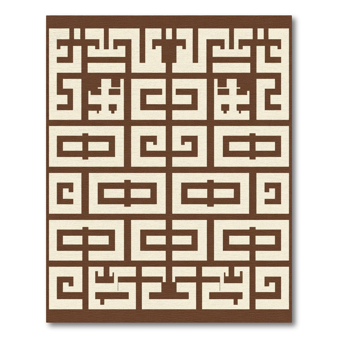 Brown Beige Geometric Labyrinth Medallion Rug
