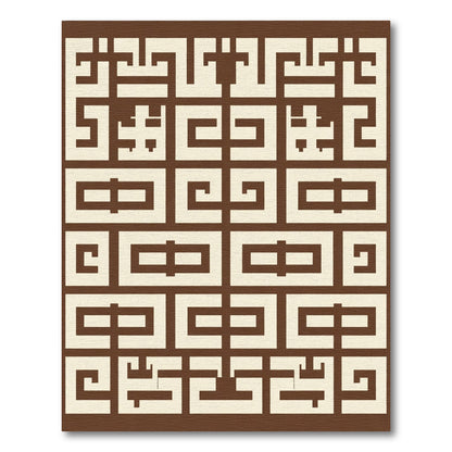 Brown Beige Geometric Labyrinth Medallion Rug