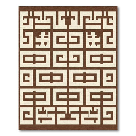 Brown Beige Geometric Labyrinth Medallion Rug