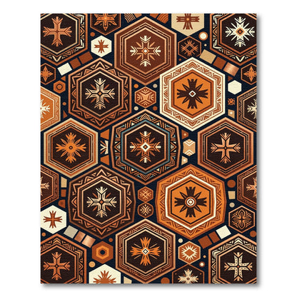 Geometric Hexagon Earthy Copper Art Rug
