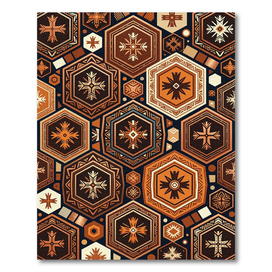 Geometric Hexagon Earthy Copper Art Rug