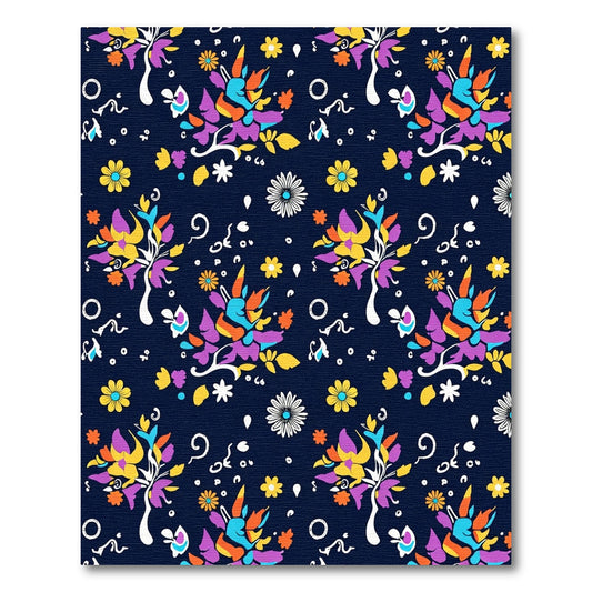 Whimsical Colorful Floral Tree Dark Rug