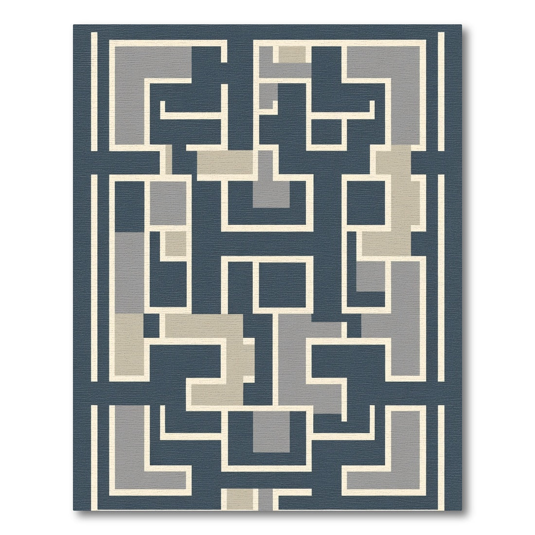 Abstract Geometric Maze Navy Rug