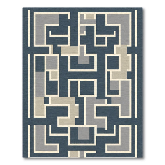 Abstract Geometric Maze Navy Rug