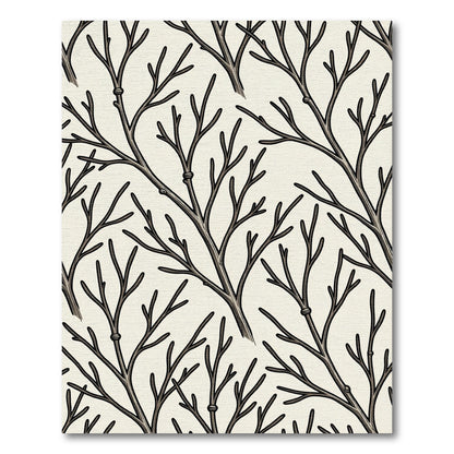 Minimalist Charcoal Bare Branch Twig Rug