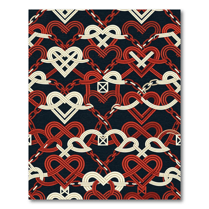 Interlocking Crimson and Cream Heart Weave Rug