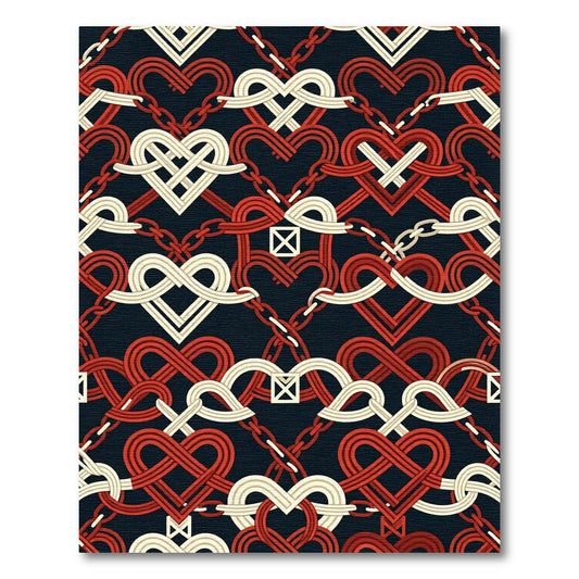 Interlocking Crimson and Cream Heart Weave Rug