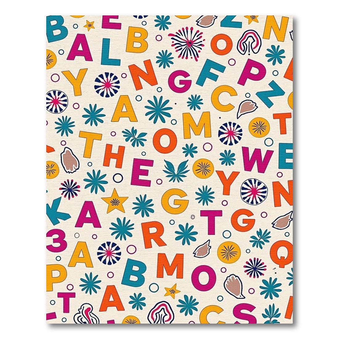 Alphabet Floral Graphic Cream Rug