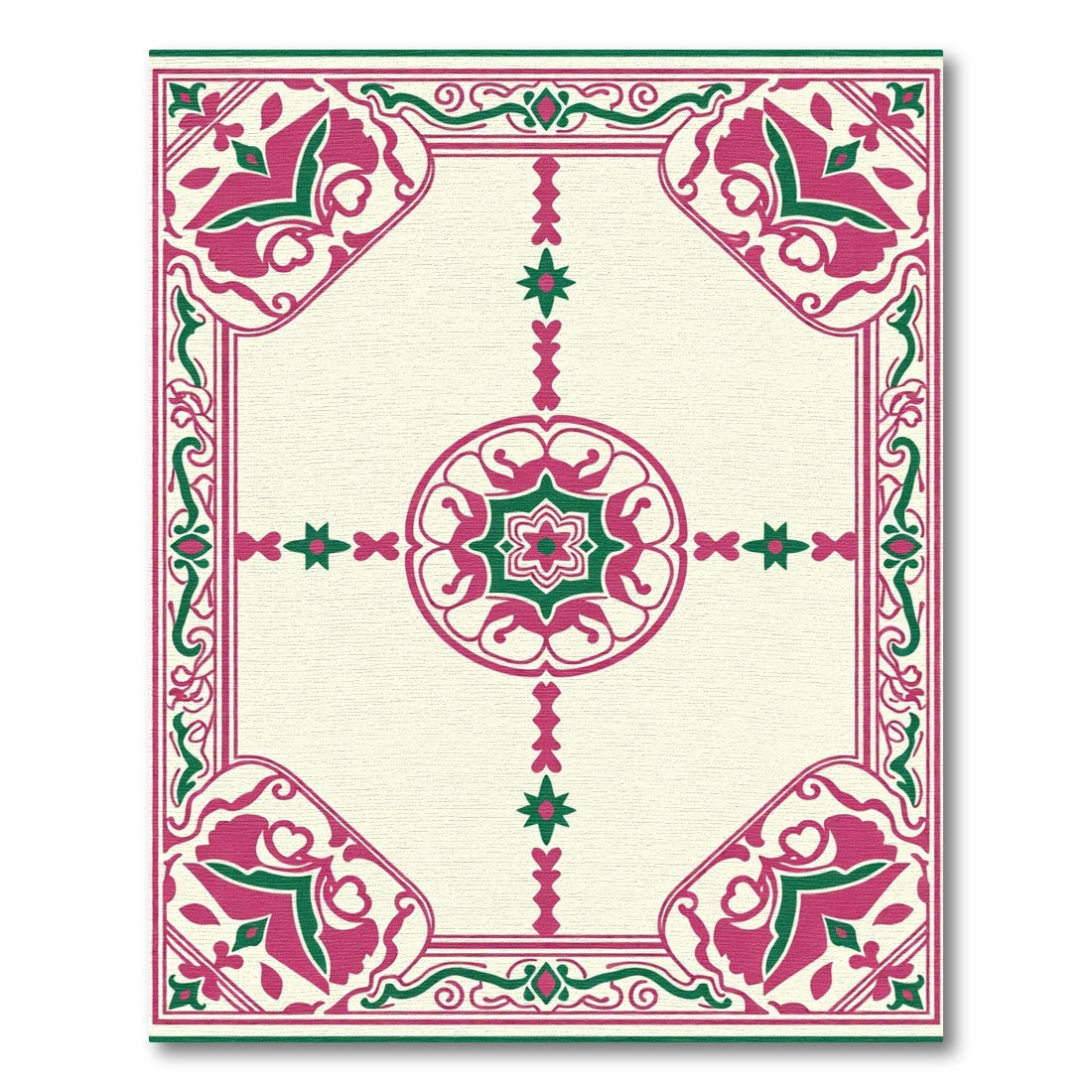 Crimson Emerald Framed Floral Medallion Rug