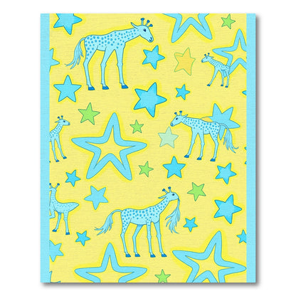 Whimsical Blue Giraffe Starry Yellow Rug