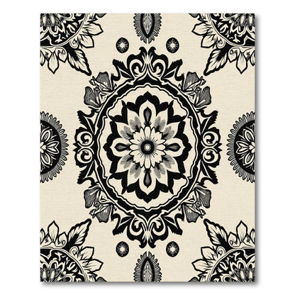 Cream Black Medallion Floral Arrangement Rug