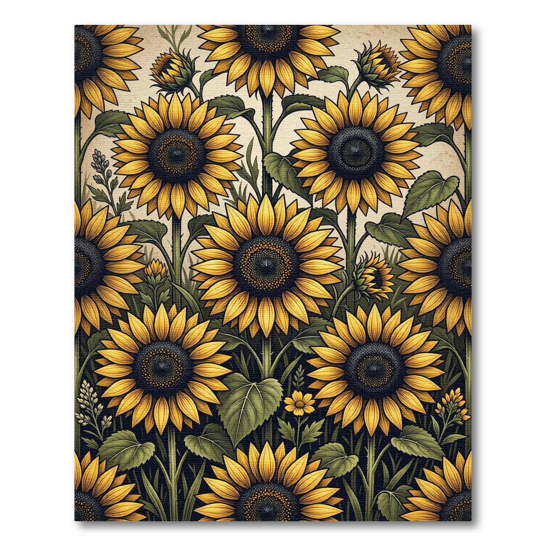 Vintage Sunflower Botanical Garden Art Rug