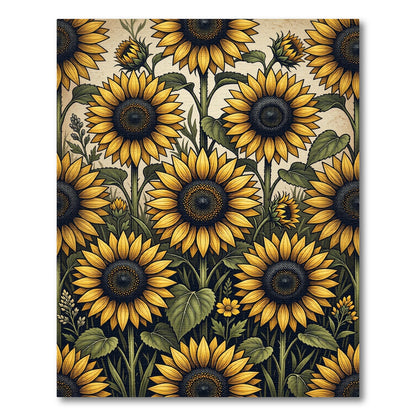 Vintage Sunflower Botanical Garden Art Rug