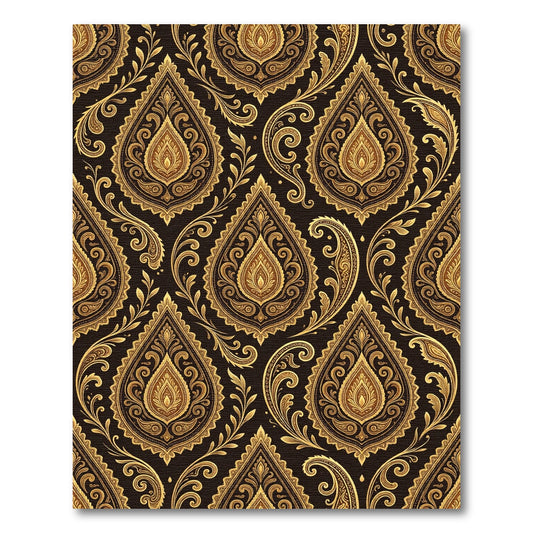 Ornate Gold Paisley Damask Scroll Rug