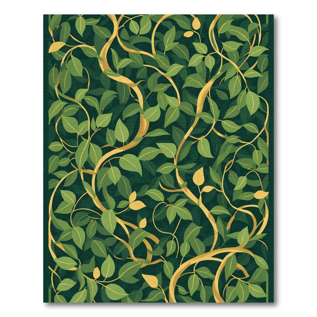 Emerald Green Gold Vine Foliage Rug