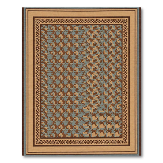 Brown Blue Abstract Geometric Border Rug