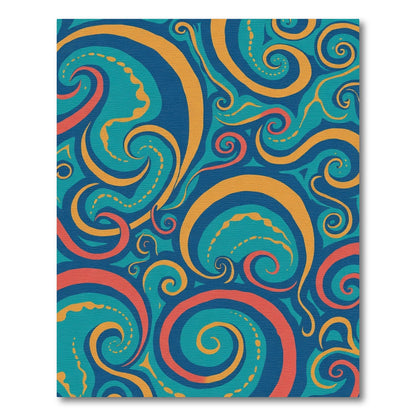 Teal Orange Coral Swirling Spiral Rug