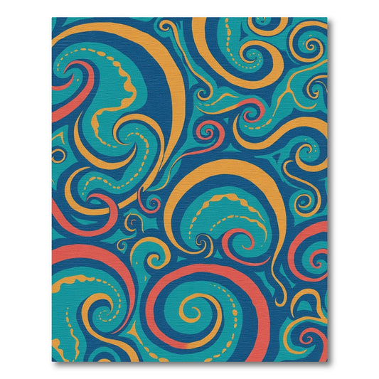 Teal Orange Coral Swirling Spiral Rug