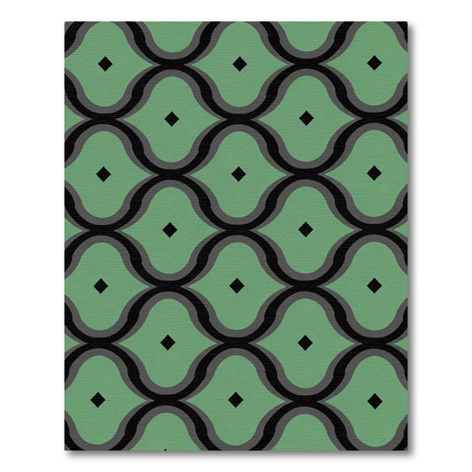 Sage Green Wave Diamond Grid Rug