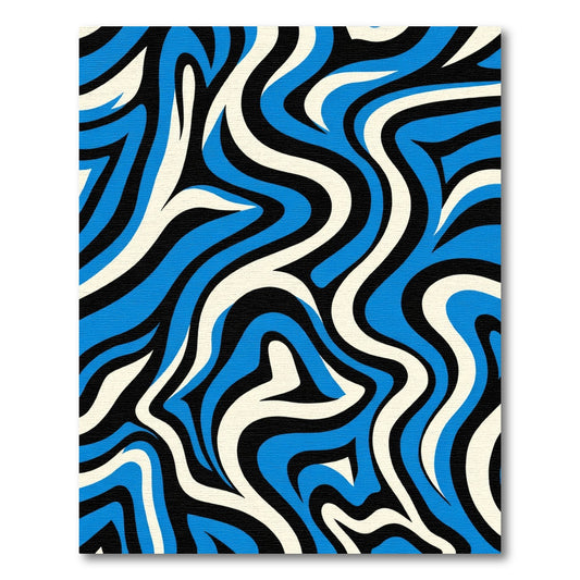 Bold Blue Cream Black Swirl Rug