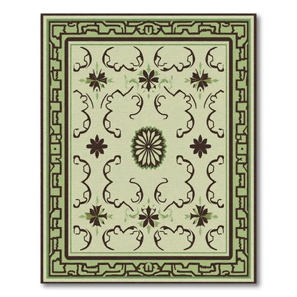 Earthy Green Floral Scroll Square Rug