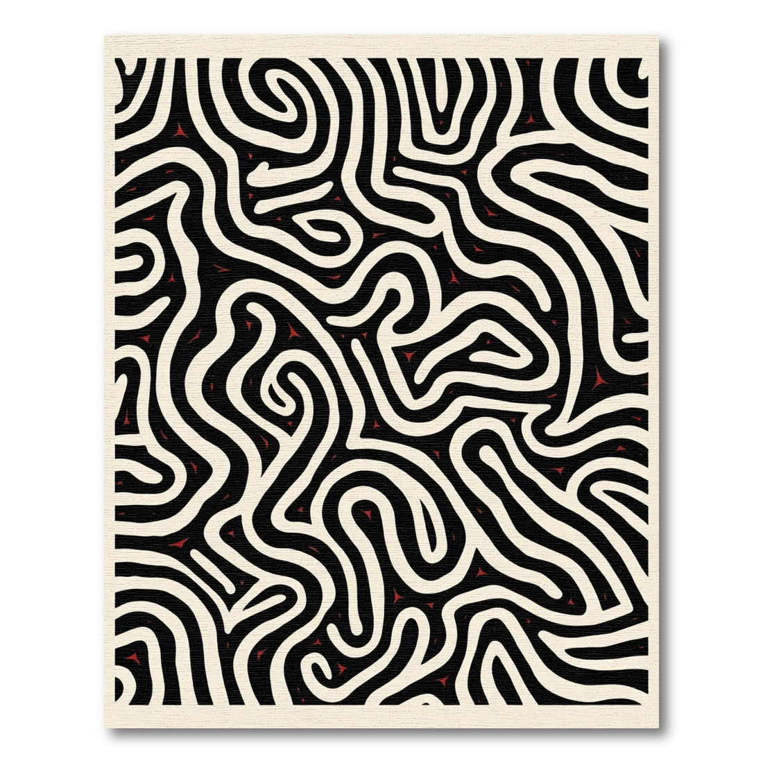 Black White Red Fluid Maze Rug