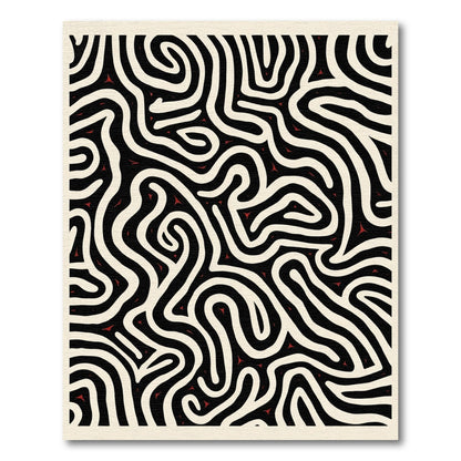 Black White Red Fluid Maze Rug