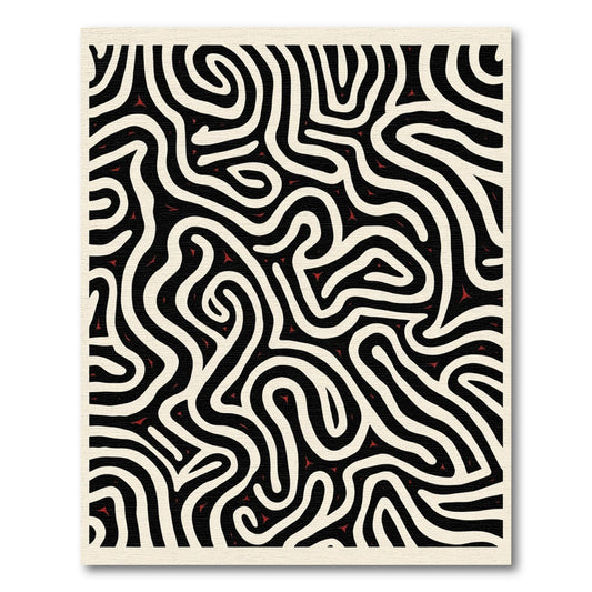 Black White Red Fluid Maze Rug