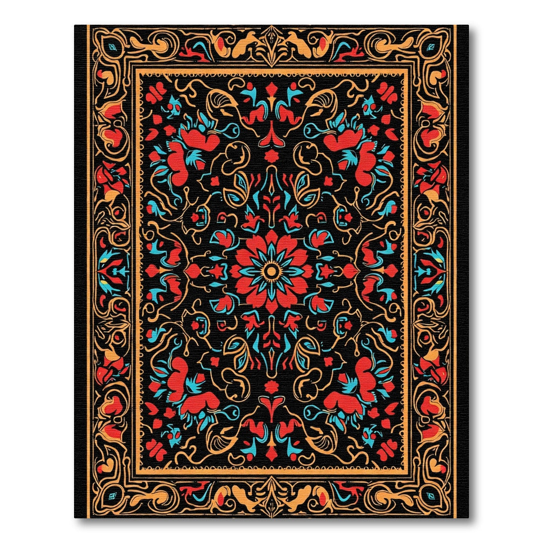 Bold Red Blue Floral Medallion Artwork Rug