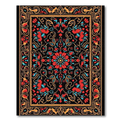 Bold Red Blue Floral Medallion Artwork Rug